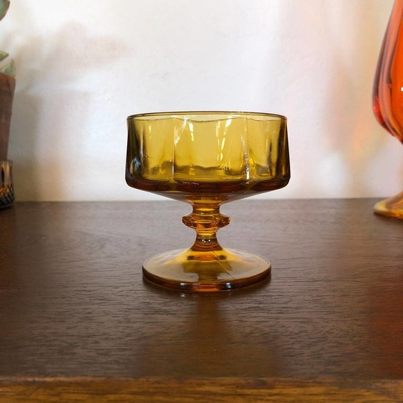 Set of 2 Amber Glass Sorbet Dishes - Picture 4 of 5